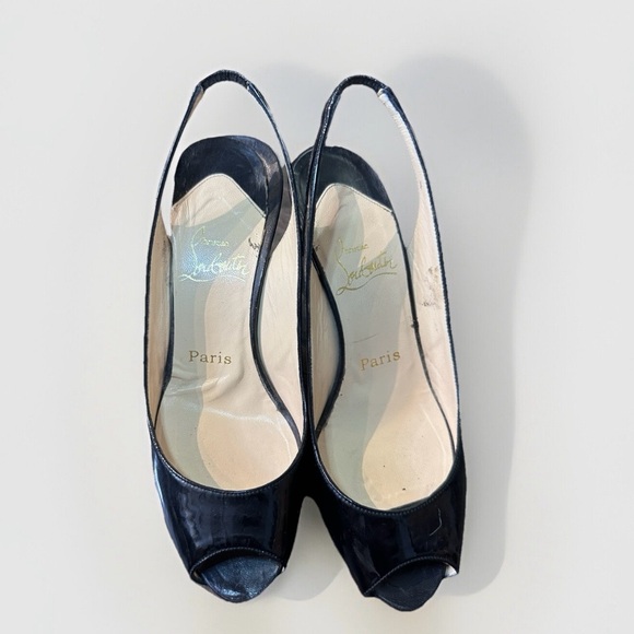Christian‎ Louboutin Black Leather Peep Toe Slingback Sandals Size 37 - Picture 1 of 10